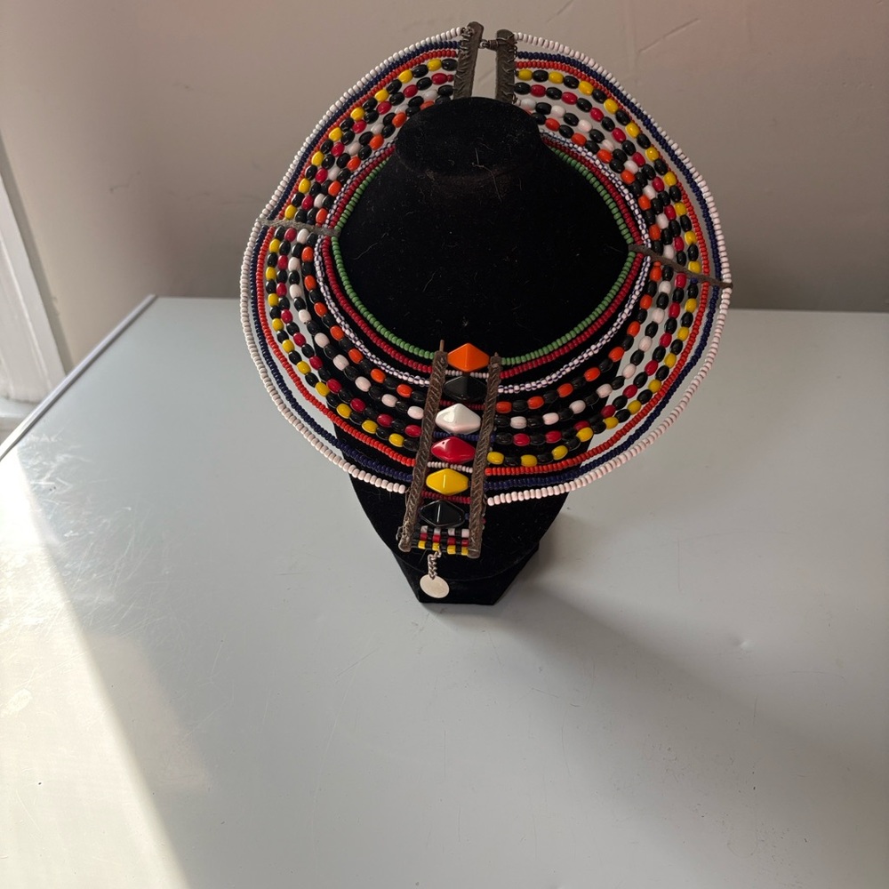 African beaded necklace designed in the style of a traditional Maasai collar.